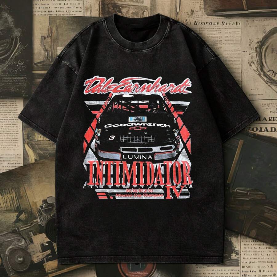 Vintage Wash Dale Earnhardts Intimidator IV #3 Lumina NASCARs T-Shirt, Retro 90s Winston Cup Champion Graphic Oversized Tee, Washed Black Streetwear. - 黑色 - 查看 1