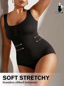 1pc Women Waist Trainer Bodysuit, Seamless Plus Size Shapewear For Tummy Control - 黑色 - 查看 5