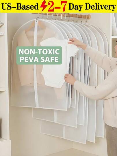 (2-7 Daysmust Arrive) 5Pcs Versatile Clothes Storage With Breathable Dustproof Full Zipper Clear PEVA Protective Garment Bag For Fashion Lovers Modern Minimalist Plastic Bags For Clothes For Bedroom Wardrobe Suit Coat Protection High-Efficiency Closet Organizer Clothes Storage Garment Bag Plastic Bags For Clothes Closet Organizer
