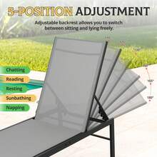 Outdoor Chaise Lounge Chairs With Aluminum Frame And Breathable Fabric, 5-Position Adjustable Pool Lounge Recliner Chairs, Portable Design For Poolside, Patio, Deck, Backyard, Lawn & Beach, Camping - Light Gray - View 4