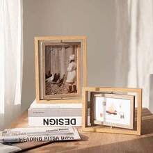 6-Inch Dual-Sided Rotating Wooden Photo Frame - Modern Minimalist Design With Heart-Shaped Pendant, Multifunctional Desktop Decor Suitable For Home, Office And Holiday Gifts - 7 Inches - View 3