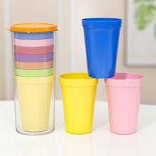 7 Stück/Set tragbarer Regenbogen Reisebecher Set - 7-farbige Plastikbecher für Outdoor-Picknicks, Wanderungen und den täglichen Gebrauch - stapelbar, vielseitige Becher zum Trinken, Spülen, als Mini-Vasen oder für kreative Aufbewahrung - Verschiedenfarbig - Übersicht 6