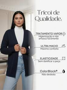 Cardigan casaco inverno feminino tranças blusa de frio elegante tricot - Azul Marinho - Visão 6