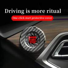 ABS Plastic One-Key Start Knob Cover, Carbon Fiber Pattern Car Engine Start Button Protector, Interior Decoration Accessory, Fits Most Vehicles - Carbon Fiber One-button Start Cover - View 5