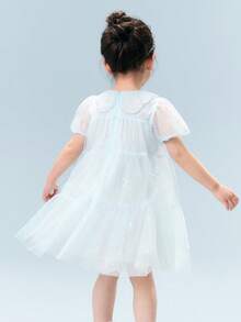 Girls Summer Princess Tulle Dress 2026, Puff Sleeve Cute Design, Soft Breathable Mesh, Sweet Style - Blue Tint - View 3