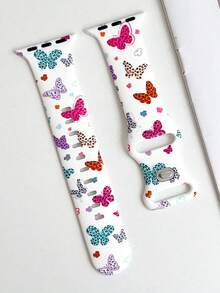 1条全新彩色豹纹蝴蝶印花硅胶表带，兼容苹果手表表带38mm 40mm 41mm 42mm 44mm 45mm 49mm（S10 42mm（S10 46mm（S11 42mm（S11 46mm）），女士款），时尚柔软硅胶运动表带，兼容 Series 11 Ultra 3 SE3 Ultra 2 S10 SE2 9 8 7 SE 6 5 4 3 2 1 - 彩色 - 查看 2