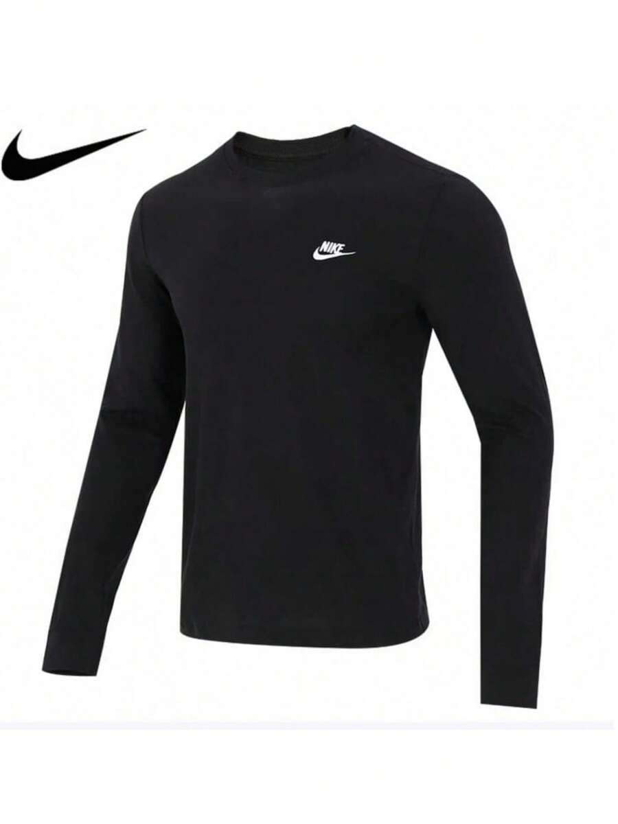 Nike Camiseta deportiva de manga larga, informal, holgada y con cuello redondo para hombre - Negro - Ver 1