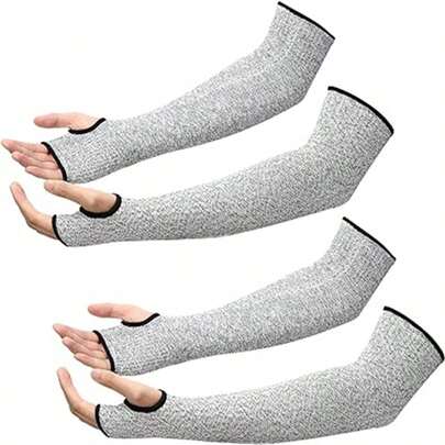 2 Cặp ống tay bảo vệ chống cắt đa năng cho tay trái và tay phải, làm bằng polyethylene, có thể giặt máy, có lỗ xỏ ngón cái và điều chỉnh được, thích hợp cho làm vườn, nông nghiệp, làm sân và chăm sóc thú cưng, Màu sắc: Xám