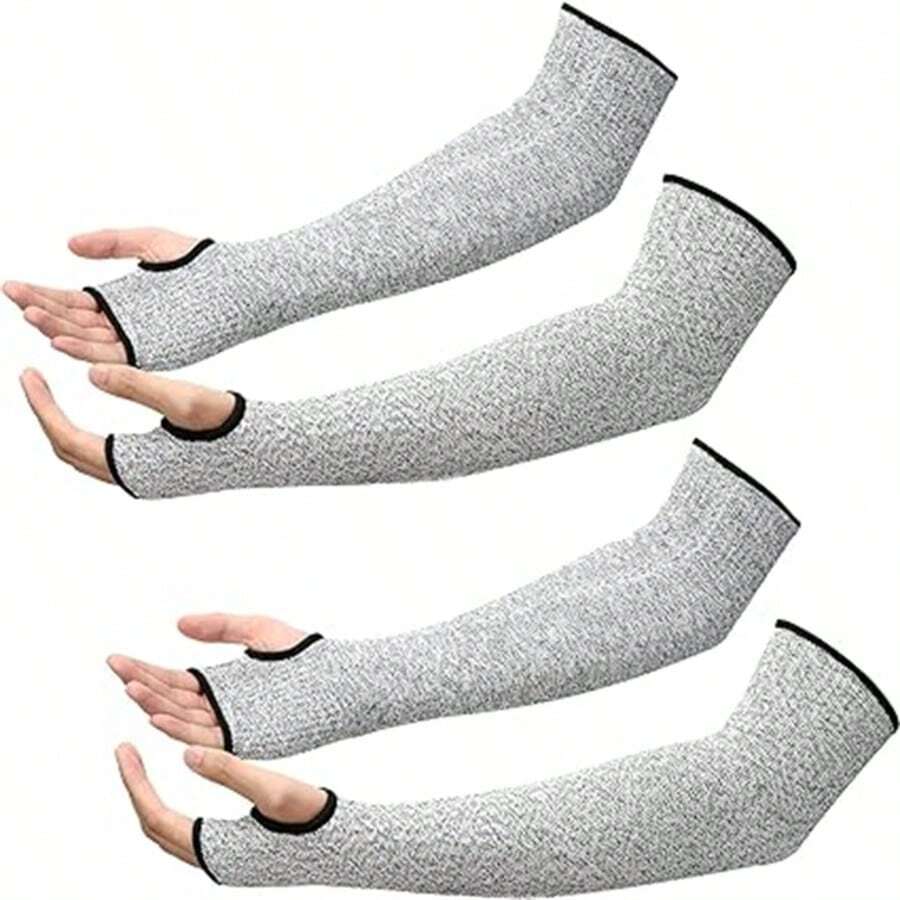 2 pares de protectores de manga resistentes a los cortes, universal para mano izquierda y derecha, hechos de polietileno, lavables a máquina, con orificio para el pulgar, color: gris, protegen la piel delgada de rasguños, adecuados para jardinería, cocina, recorte de jardín, limpieza, montaje, reparación, actividades al aire libre y protección diaria para los brazos - XYCHFGKK45 - Ver 1