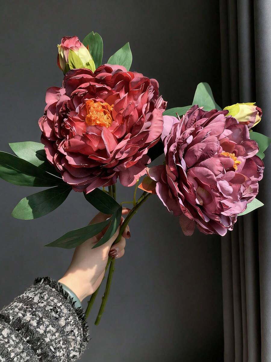 1pc High Quality Vintage Peony Artificial Flower, Home Decor Ornament, Wedding Aisle Flower Party Packs,Room,Home,Wall,Bathroom,Bedroom,Room Decoration Stuff,Desk Accessories,Wedding Items,Wedding,Living Room,Office,Kitchen,Party Favors,Bridesmaid Gi - Multicolor - View 1