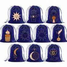 10 Pcs "5.1x7in" Hamsa Hand Velvet Jewelry Pouch Gift Bags, Fatima Hand Evil Eye Velvet Drawstring Oracle Tarot Card Rune Bags Dice Bag (Royal Blue) - View 2