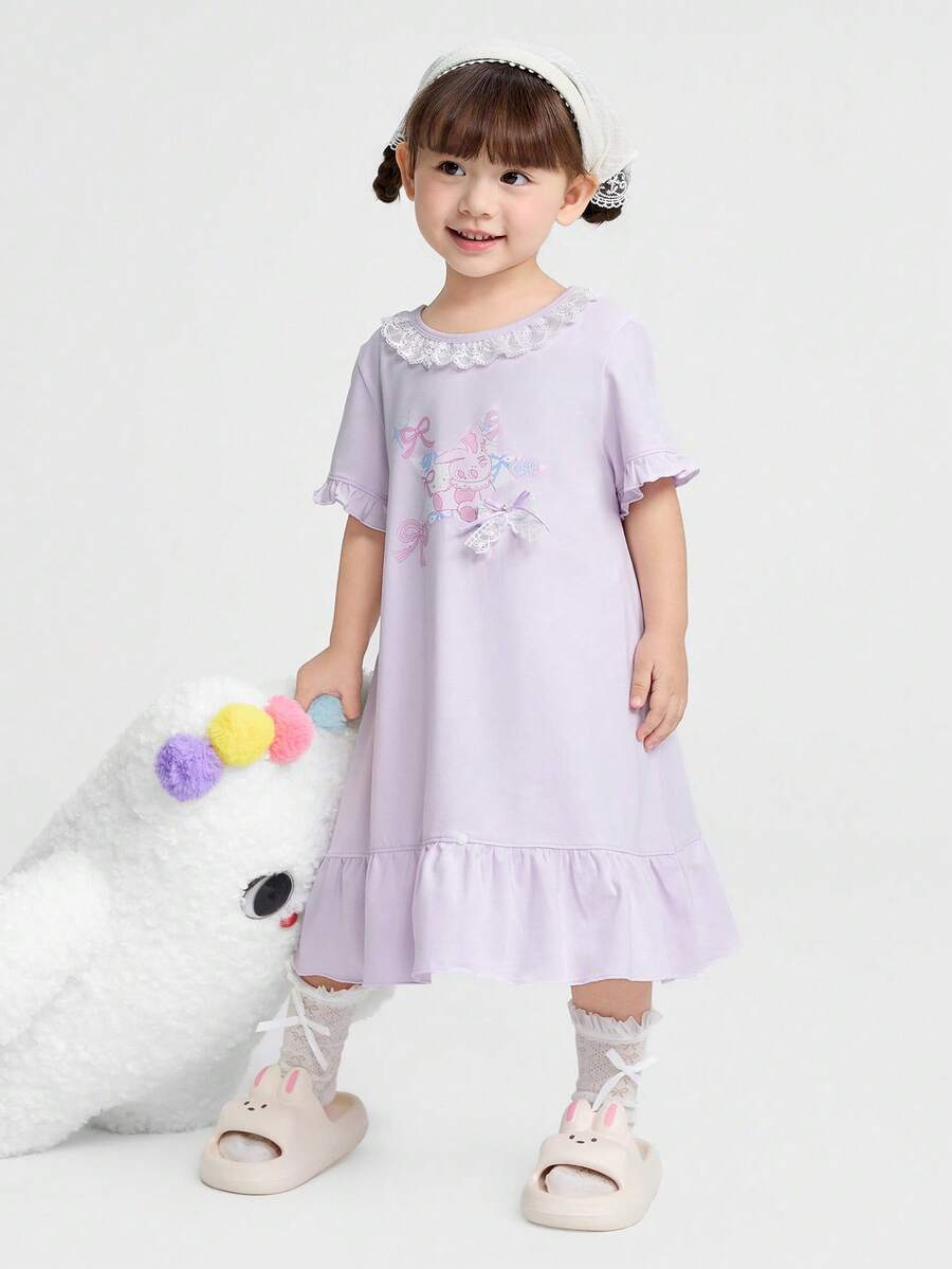 Balabala Naipupu IP 女童夏季睡衣 2026，抗菌柔软棉质，透气轻盈睡衣，可爱舒适家居服 - 紫色調 - 查看 1