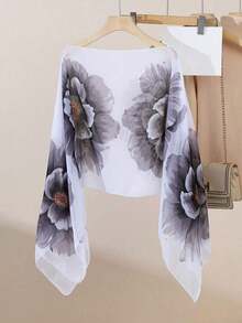 1pc Spring/Summer New Women's Lightweight Chiffon Vintage Botanical Printed Fashionable Loose Pearl Button Shawl Scarf, Head Cover, Sun Protection Clothing, Suitable For Travel And Daily Use Accessories Women - 彩色 - 查看 11