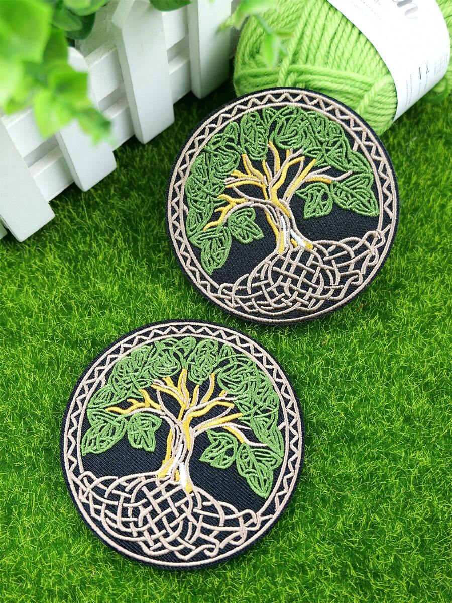 2pcs Celtic Tree Of Life Embroidered Patches, Suitable For Clothes, Bags, Shoes, Hats And More - Multicolor - View 1