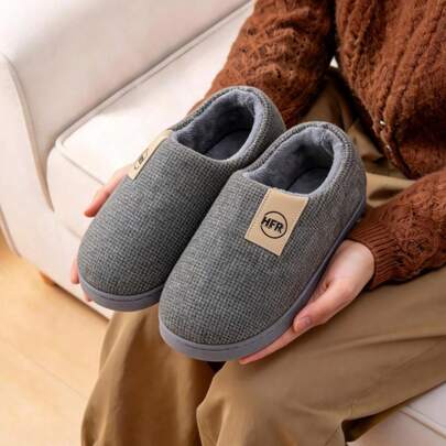 Men's Simple Warm Knit Slippers, Closed Toe, Couples, Autumn/Winter, Non-Slip Indoor Home Soft Bottom Shoes (Recommend Ordering One Size Up!)