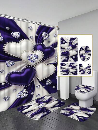 Bộ phụ kiện phòng tắm hình thoi màu tím và trắng 1/3/4 món, trang trí nhà cửa, rèm phòng tắm, bộ rèm tắm, bộ đồ dùng phòng tắm đầy đủ, bao gồm bộ rèm tắm và thảm trải sàn. Nhiều kích thước rèm tắm (72in x 72in, 35.4in x 72in, 47.2in x 72in, 59in x 72in) và các bộ đồng bộ, được làm từ vải polyester chống nấm mốc, bền và không phai màu.