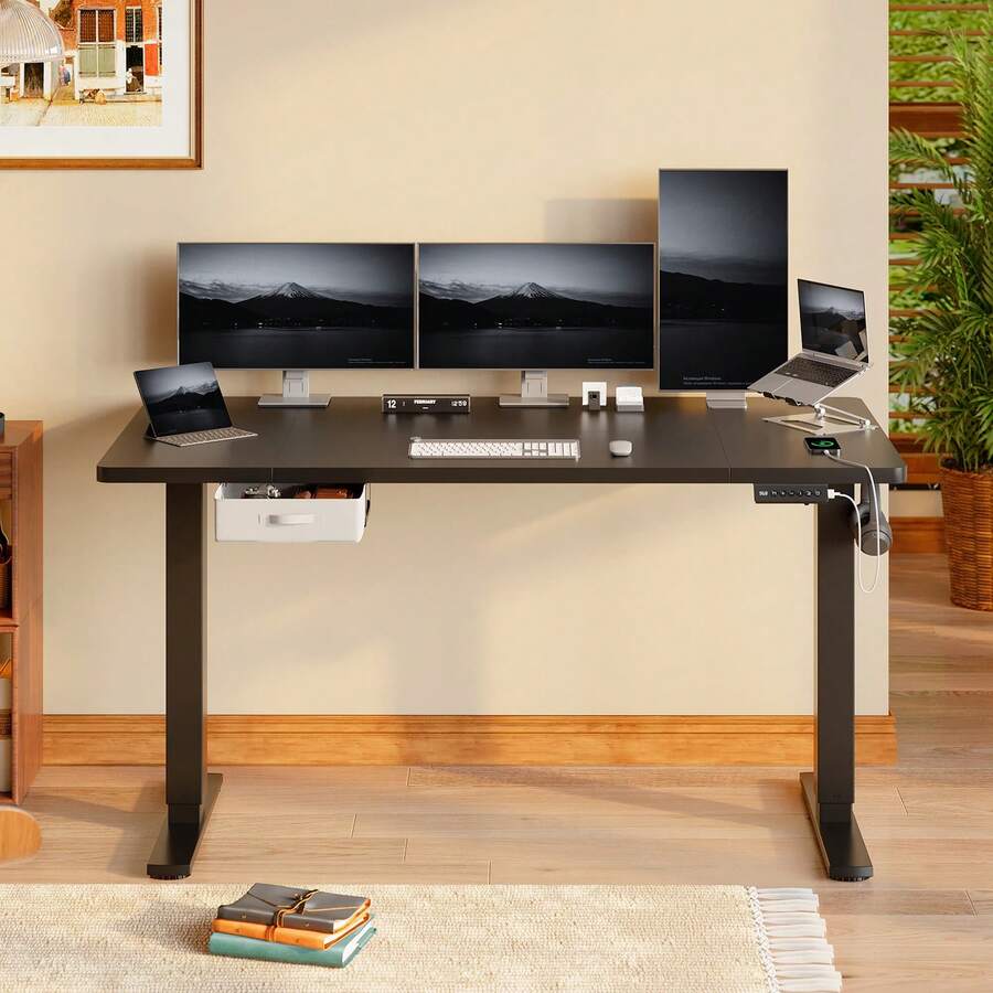 Devoko Electric Height-Adjustable Desk, 140/160/180 X 80 Cm, With Drawer, USB-A Charging Port, Computer Desk With Cable Management, Standing Desk With 3-Stage Memory Function, White/Black/Beige/Rust Brown - 查看 1