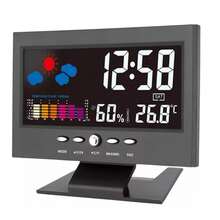 Auto Set Digital Alarm Clock | Color Display LCD Screen With Snooze Calendar Thermometer Hygrometer Weather Display | Large Digits LED, Easy To Read - Perfect For Nightstand Or Desk Decor Christmas Gift Bags - Black - View 3