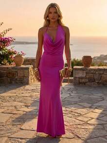 Dancing Leopard 莉西提亚粉色高领长款连衣裙，女士夏季穿搭，婚礼宾客礼服，假日礼服，度假礼服，花园派对礼服，约会礼服，晚礼服，场合礼服，波西米亚风连衣裙 - 紫色 - 查看 1