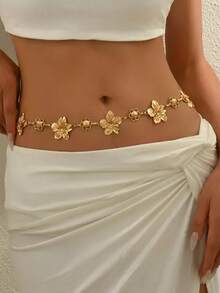 1 pieza Cadena de cintura de metal con flor vintage y personalizada, cinturón de cadena de vestido versátil y de alta gama en estilo bohemio, adecuado para mujeres en cualquier ocasión - Oro - Ver 6