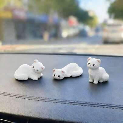 3 món đồ trang trí để bàn hình chồn sương mô phỏng trong xe hơi/phụ kiện trang trí nội thất xe hơi tự làm hình động vật mini/đồ trang trí xe hơi