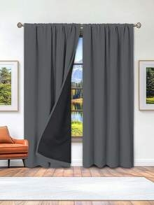 1pc Blackout Curtain, Heat Insulation & UV Protection, Suitable For Living Room, Bedroom, Darkens Room In Power Outage, Autumn/Winter - Dark Grey - View 4