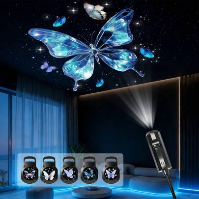 1 Đèn chiếu hình bướm nhiều màu sắc, nhiều kiểu mẫu khác nhau, dùng nguồn USB, xoay 360°, tạo không gian trang trí trần phòng ngủ lãng mạn.