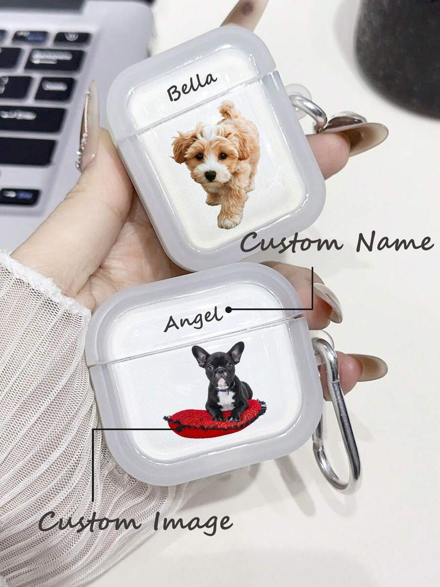 1 Ốp tai nghe tùy chỉnh, in chân dung và tên cá nhân, ốp tai nghe TPU mềm mại, thời trang, unisex, tương thích với tai nghe Apple 1/2/3/4/Pro/Pro2, ốp tai nghe trong suốt tối giản thời trang, quà tặng lễ hội - Nhiều màu - Xem 1