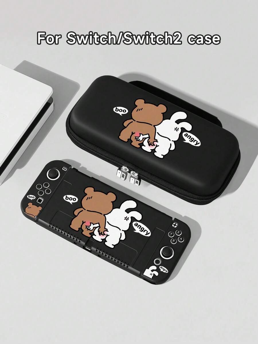 1 pieza Funda protectora con diseño lindo de oso y conejo compatible con 2 (2025), Switch NS, Switch OLED, Switch Lite, accesorios para Nintendo Switch 2/Switch, juego completo que incluye estuche de transporte, estación de acoplamiento con ranuras para tarjetas, mejor regalo para jugadores de Switch - multicolor - Ver 1