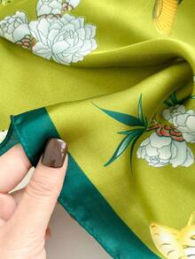 Pañuelo de seda sintética con estampado floral de primavera y verano, accesorio decorativo versátil de moda coreana para el cuello, diadema, playa, vacaciones, viajes esenciales - Multicolor - Ver 6