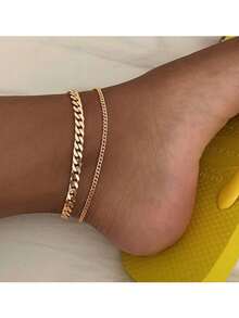 1pc Minimalist Stainless Steel Chain Anklet, Gift For Women, Suitable For Dating, Vacation, And Daily Wear - Gold - View 4
