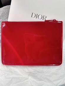 Dior Red Flat Makeup Bag Cosmetic Pouch: Glossy Patent Leather Zipper Case , Compact Travel Organizer For Cosmetics & Essentials, Elegant Luxury Beauty Accessory For Women , Perfect Gift For Birthday, Valentine's Day & Christmas, Travel Size, Makeup Bag Essential, Lightweight & Durable Design, Water-Resistant Interior, Ideal For Daily Use & Party Touch-Ups, French Luxury Craftsmanship, Dior Signature Style, Must-Have For Handbag & Travel, High-End Gift Box Packaging - Đỏ - Xem 6