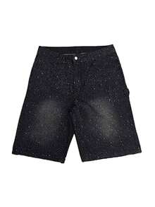 Men's New Shiny Star Rhinestone Denim Shorts | Fashion Casual Full Rhinestone Knee Length Shorts Summer Versatile - Black - View 4