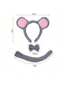 Nuevo set versátil de diademas con diseño de animales de moda, ideal para cosplay, fiestas y actuaciones en el escenario. Set de disfraz con diadema de orejas de ratón gris, accesorios - ratón - Ver 15