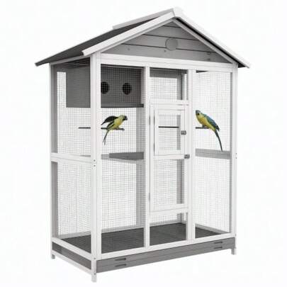 Wooden Birdcage With 4 Perches, Asphalt Roof, Waterproof, 112 X 68 X 154 Cm