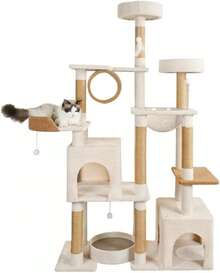 Multi-Level Cat Climbing Structure With 1-Meter House (Beige) - Beige - View 2