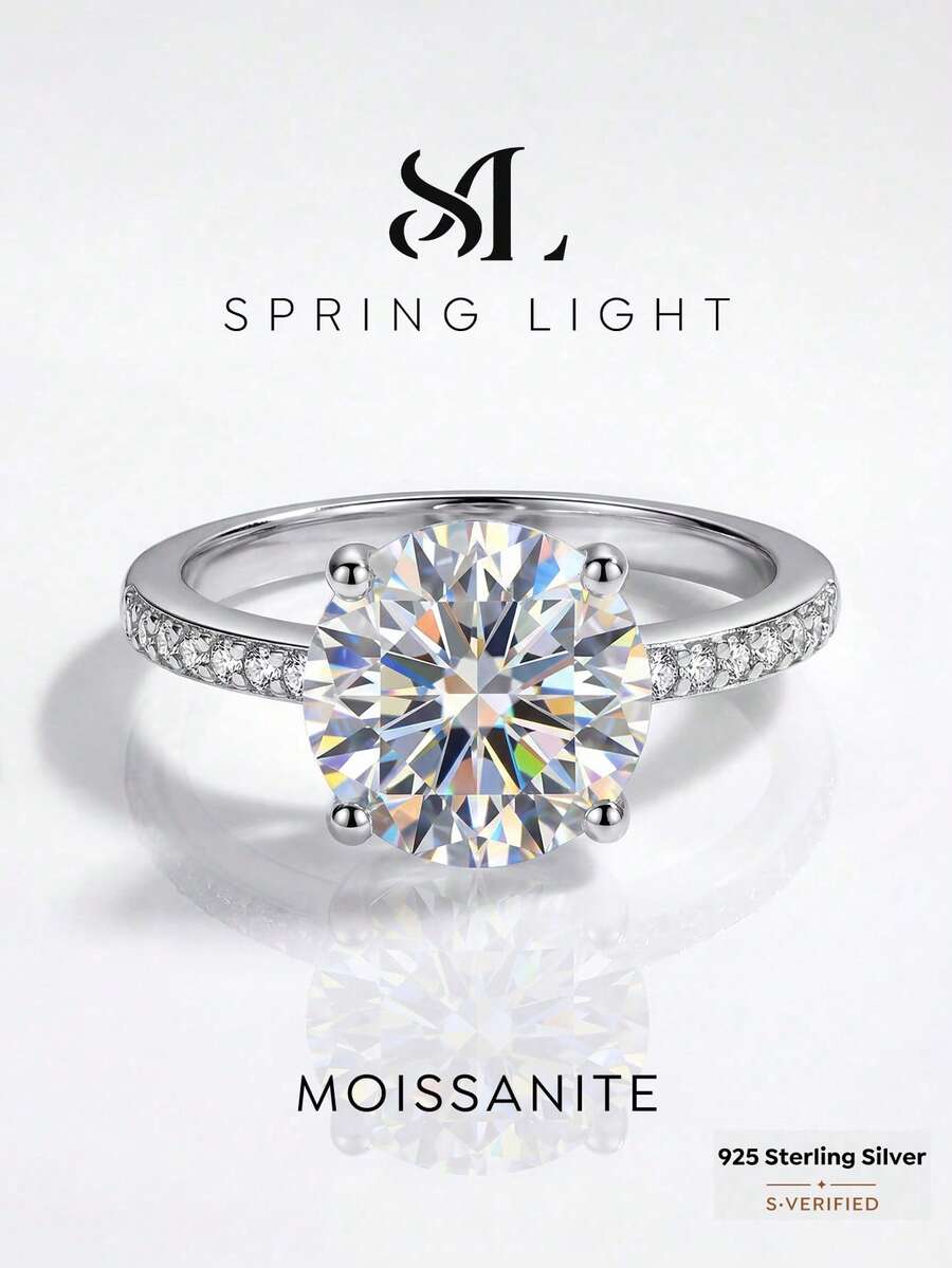 1 chiếc nhẫn kim cương và moissanite bốn chấu tối giản 1.0 carat, bạc sterling 925, sang trọng tinh tế, lý tưởng cho quà tặng đính hôn, cưới, sinh nhật hoặc kỷ niệm cho bạn thân. - Nhẫn Moissanite bốn chấu - 1ct - Xem 1