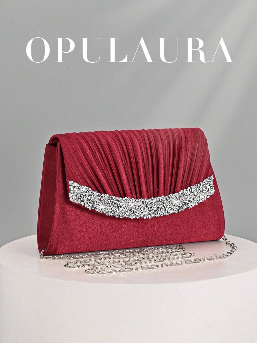 OpulAura 秋冬假日褶皱迷你手拿包。这款优雅时尚的信封式手提包镶嵌闪亮水钻,尽显奢华魅力,专为女性设计,适合派对、婚礼和正式场合。它是参加派对、婚礼、毕业典礼和盛大晚宴的女性的理想之选,也是一份精美的礼物。 - 酒紅色 - 查看 1