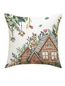 1/4Pcs Home Sweet Home Bless Our Home Pillow Covers, Cottage Floral Print Decorative Throw Pillow Cases, 18x18 Inch Linen Cushion Covers, Farmhouse Spring Home Decor For Sofa Couch, No Pillow Insert - Flower - View 8
