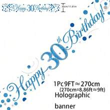 1件全息生日橫幅,藍色與白色數字生日橫幅,適用於生日派對裝飾、生日慶祝背景、派對拍照亭道具、室內/室外生日裝飾、週年慶祝裝飾、生日派對裝飾 - 藍白 - 查看 15