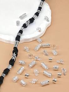 40pcs Braided Hair Accessories, Multiple Styles Adjustable Metal Gold Hair Rings, Braid Decoration For Teens - Silver - View 5
