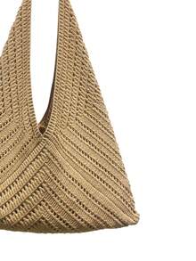 Dedoo French Style Large Opening Dumpling Shaped Crochet Bag, Presenting A Hollow V-Shaped (Herringbone) Rhombus Grid Pattern. Minimalist Vacation Style Handbag, Suitable For Summer Beach Trips, Daily Commute, Shopping And Dates. - Maroon - View 6