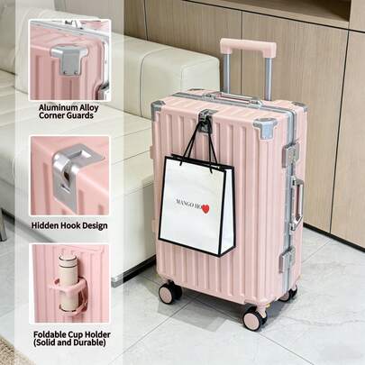56*36*23cm, 20-Inch Carry-On Suitcase With Aluminum Alloy Frame, Water Bottle Holder, Hooks, Cushioned Handle, Aluminum Alloy Corner Protectors, Glossy PC Hard Case, Three-Stage Pull Rod, Combination Lock, Silent Wheels, Ultra-Lightweight At Only 6.39LB. Luggage Case Luggage Suitcase Luggage With Wheels Carry On Suitcase Travel Luggage Suitcase Bag Durable Large Capacity Clothes Storage For Business Holiday Essentials Cruise Essentials