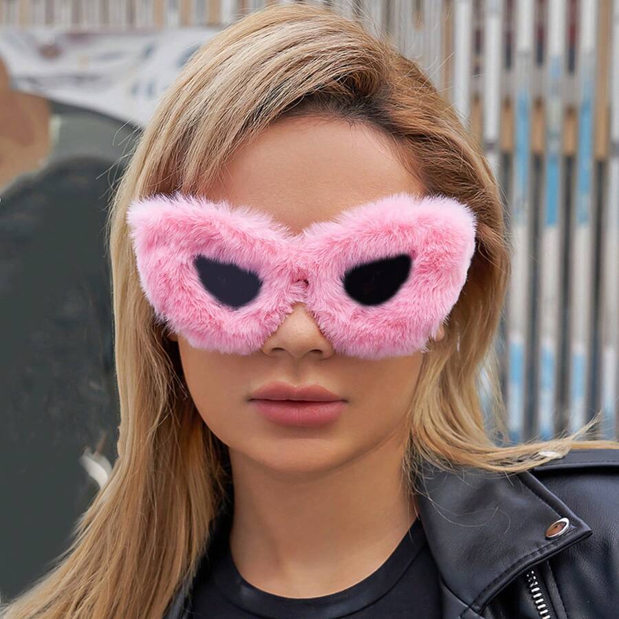 Plush Winter Glasses For Women, Fashionable Cat-Eye - C3粉紅色 - 查看 1