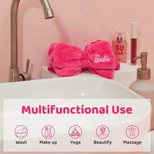 Miniso Diadema de pelo con lazo extra grande y diadema deportiva absorbente del sudor de la serie Barbie, con patrón de elementos de Barbie a la moda, ligera y portátil, multifuncional para el hogar y al aire libre, gran regalo para niñas (1 pieza) - Multicolor - Ver 4