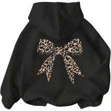 Girls Long Sleeve Hooded Sweatshirt Thick Graphic Hoodie Cute Pullovers Tops - Black - View 7