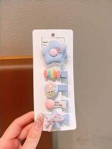 5pcs/Set Cute Bow, Rabbit, Star Hair Clips Set, Youthful Aesthetic Hair Accessories Suitable For Girls - Multicolor - View 4