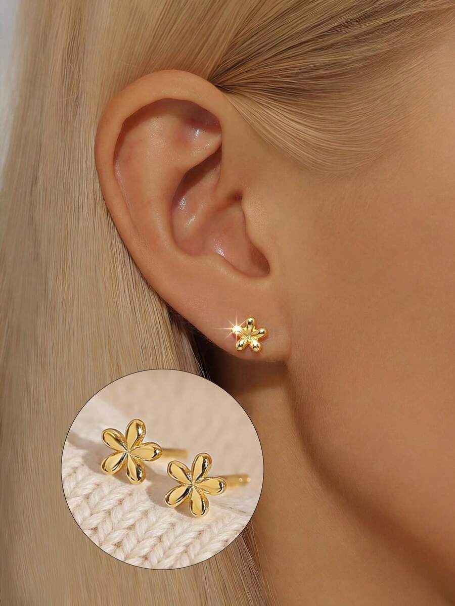 1 Đôi bông tai bạc S925 hình cánh hoa nhỏ, kiểu dáng tối giản, cá tính, nhỏ nhắn, dễ thương, phù hợp với cả những người có tai nhạy cảm. - hoa - Xem 1