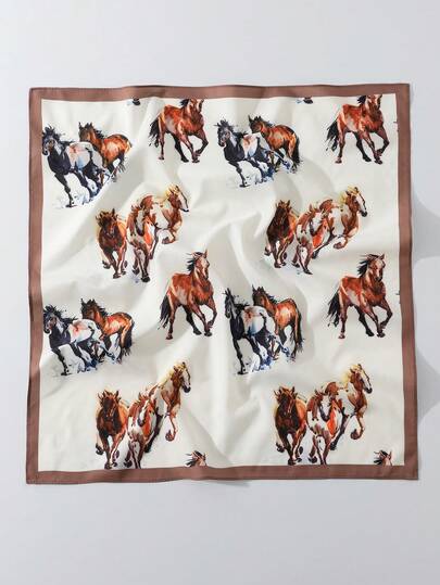 1pc Women's Fashion Horse Print Scarf, Versatile Headband/Neckerchief Accessory