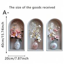 3片装拱形花瓶墙贴，优雅花瓶绿植墙贴，适用于装饰客厅、卧室、走廊和楼梯间。可移除防水乙烯基贴纸，方便DIY家居装饰。 - 多色 - 查看 13